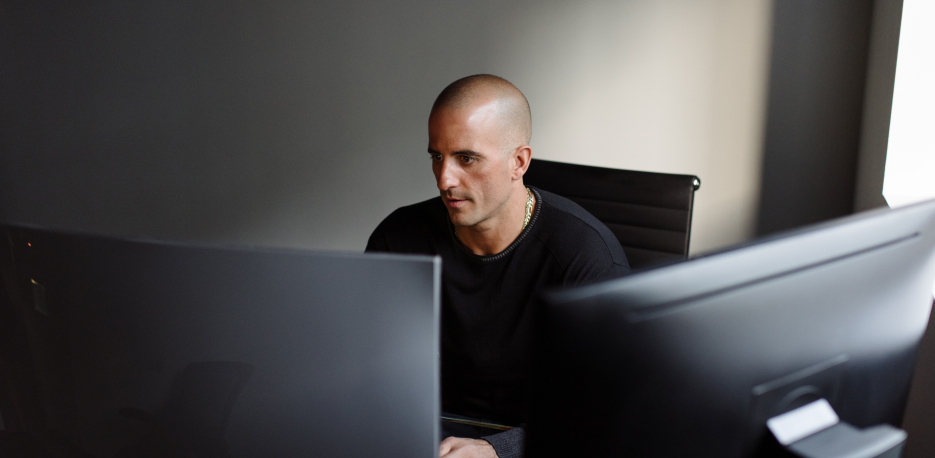 Business customer working on his computer.