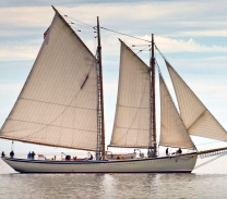 The American Eagle Tall Ship with Open Sails.