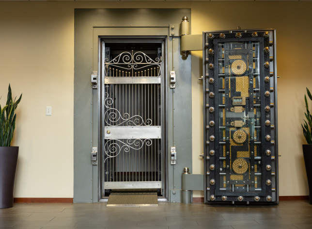 Decorative doors to the vault at the WSB Main Office.