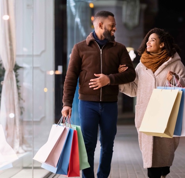 Couple shopping for gifts during the Holidays.