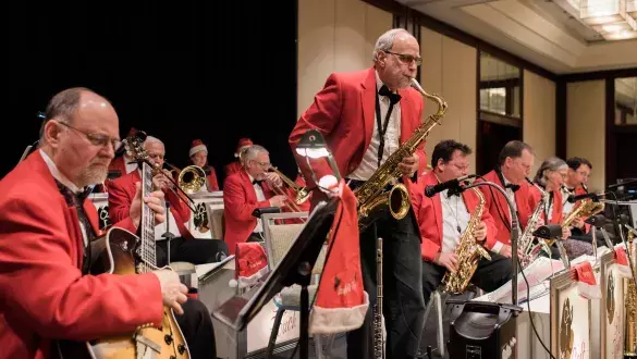 Musicians playing classical instruments in a band